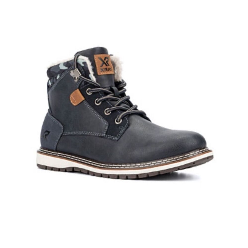 XRAY 11 Men’s Dresden Navy Camo Sherpa Trim Faux Leather Lace up Boots